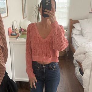 Free People Pink V-Neck Sweater